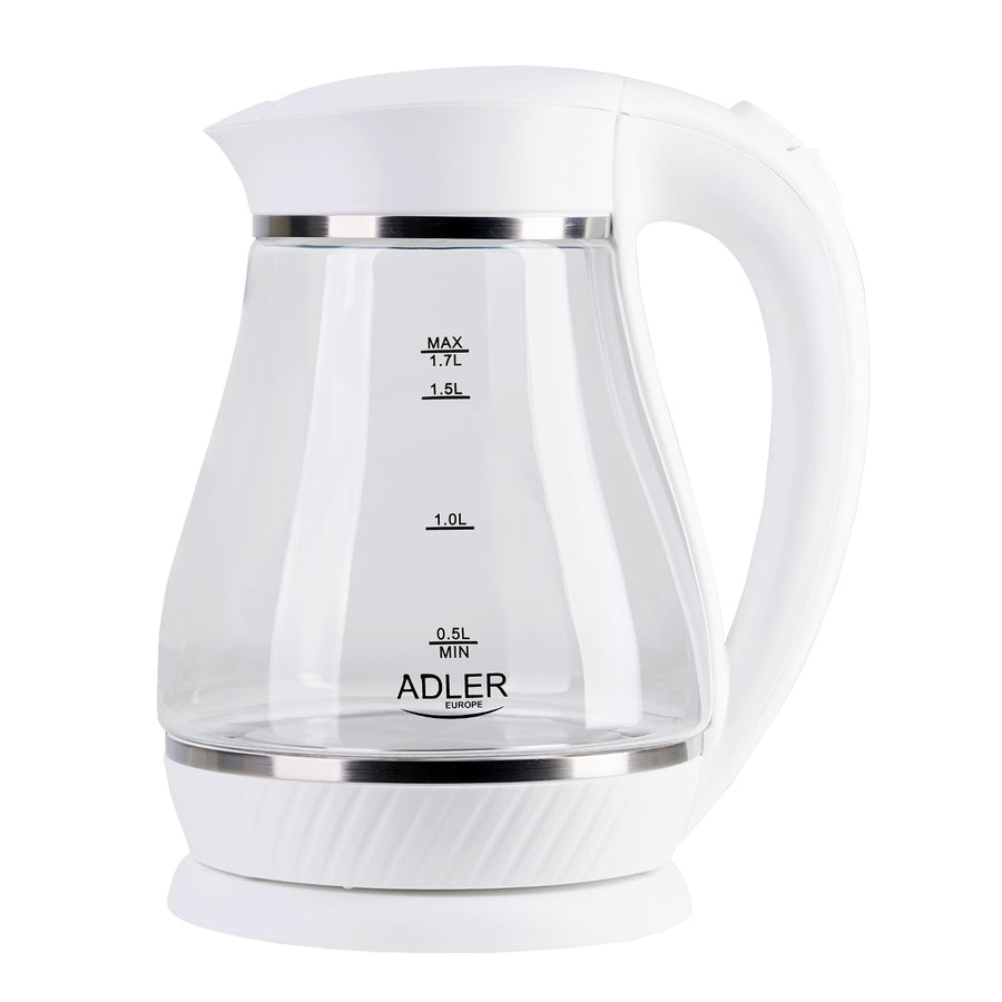 Adler AD 1274 Electric Kettle Glass Stainless Steel Heater LED Backlight Swivel Base 1.7L 2200W