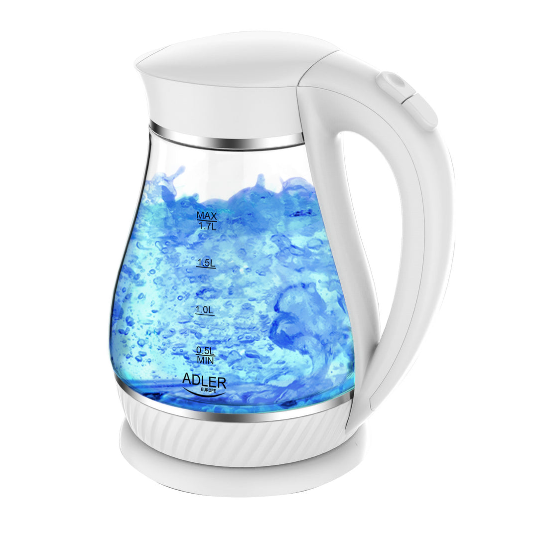 Adler AD 1274 Electric Kettle Glass Stainless Steel Heater LED Backlight Swivel Base 1.7L 2200W