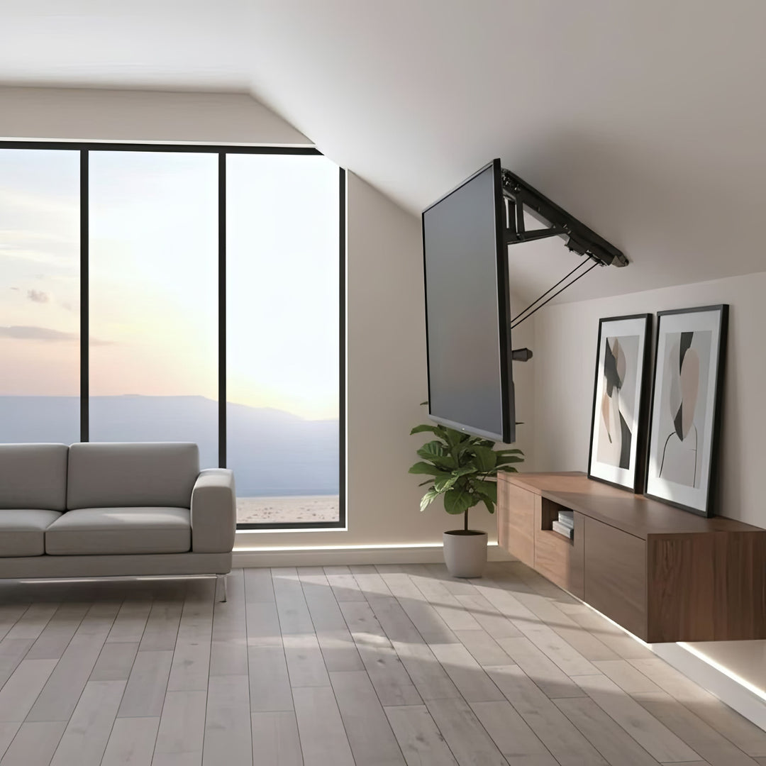 Maclean MC-880 Electric TV Ceiling Bracket Holder Foldable Mount 32" - 70" Remote Control VESA Universal 35kg