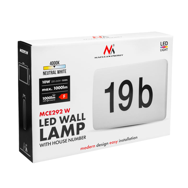 Maclean LED Lamp, house number, with twilight sensor, white, max. 10W, IP65, neutral color temperature (4000K), max. 1000 lm, MCE292 W