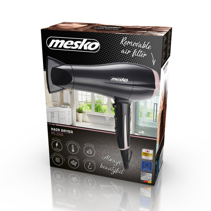 Mesko MS 2249 Hair Dryer - Regulators for Blowing Force &amp; Temperature - Cold Blow Function - 2 Blowing Force Levels - 3 Temperature Settings - 2300W