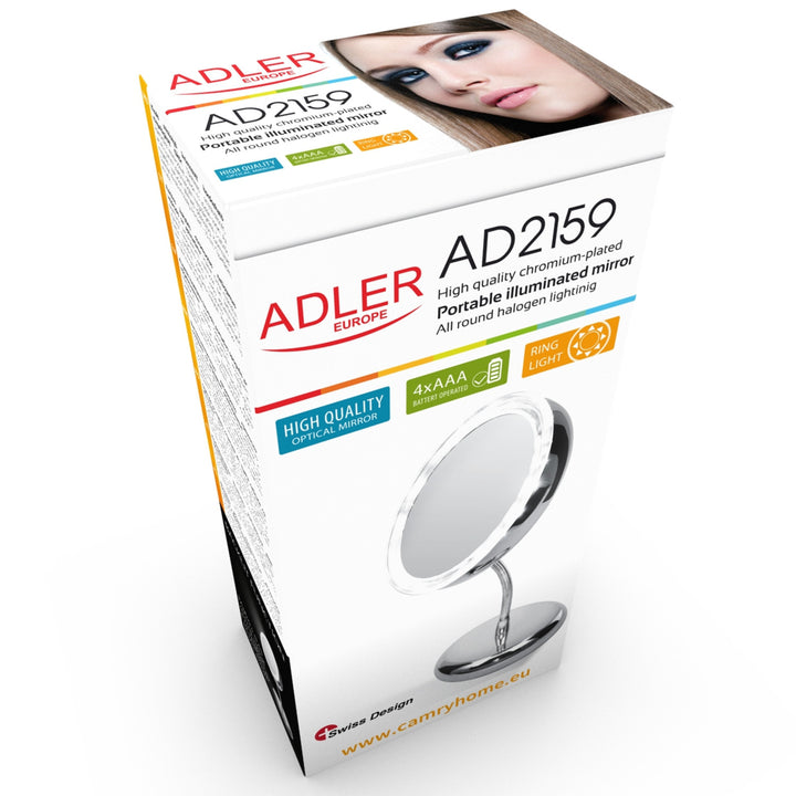 Adler AD 2159 Cosmetic Mirror Backlight Make-Up Beauty LED Illumination AAA Batteries 15cm