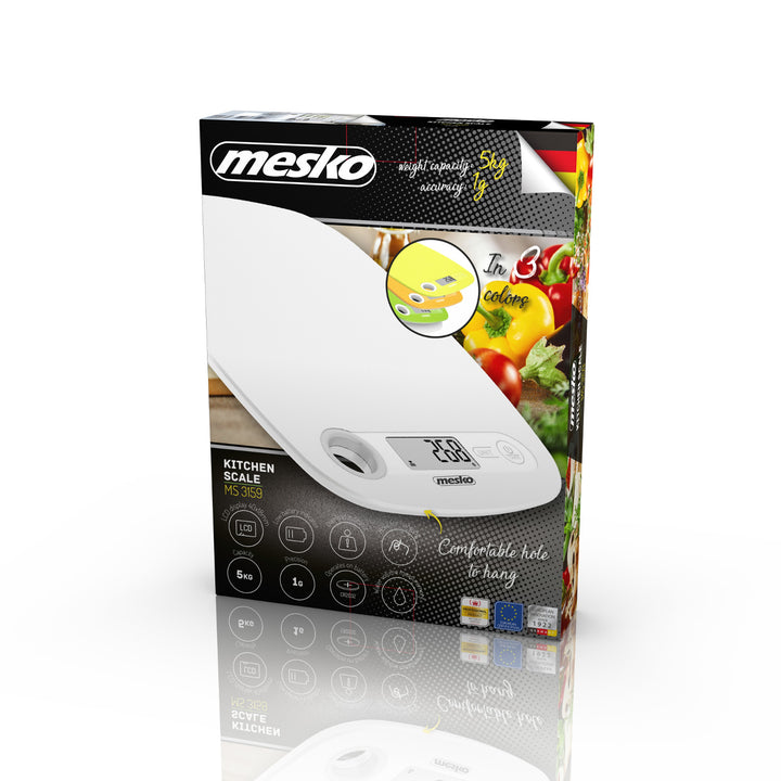 Mesko MS 3159w White Electronic Kitchen Scale with LCD Display – Precision Scale for Accurate Measurements in the Kitchen