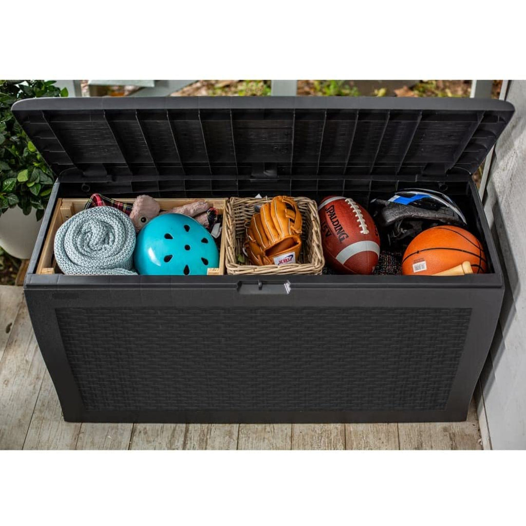 Keter Samoa 246963 Garden Storage Box Chest Lidded Rattan Style Anthracite 270L