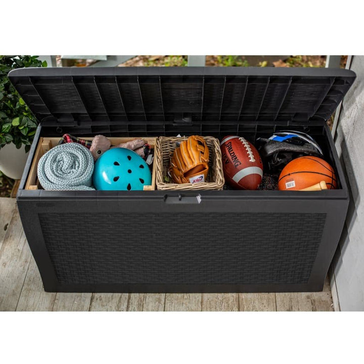 Keter Samoa 246963 Garden Storage Box Chest Lidded Rattan Style Anthracite 270L