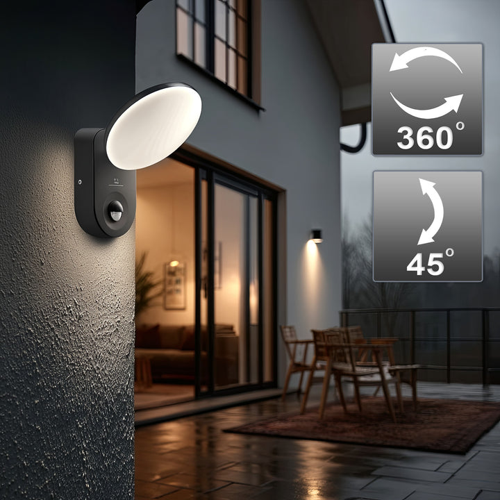 Maclean Energy MCE367 LED wall lamp with PIR sensor - PC + ALU, 15W (1100lm) Neutral White 4000K IP65 gray