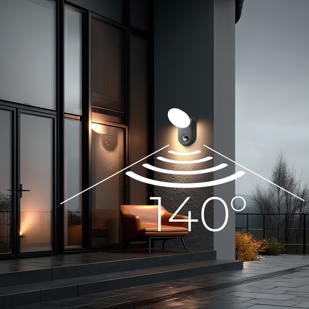 Maclean Energy MCE367 LED wall lamp with PIR sensor - PC + ALU, 15W (1100lm) Neutral White 4000K IP65 gray