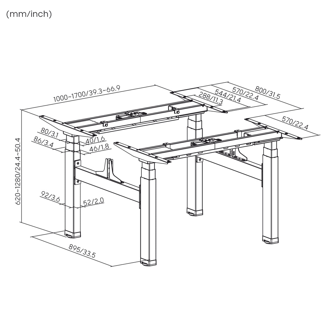 Ergo Office ER-404G Electric Double Height Adjustable Standing/Sitting Desk Frame without Desk Tops Gray