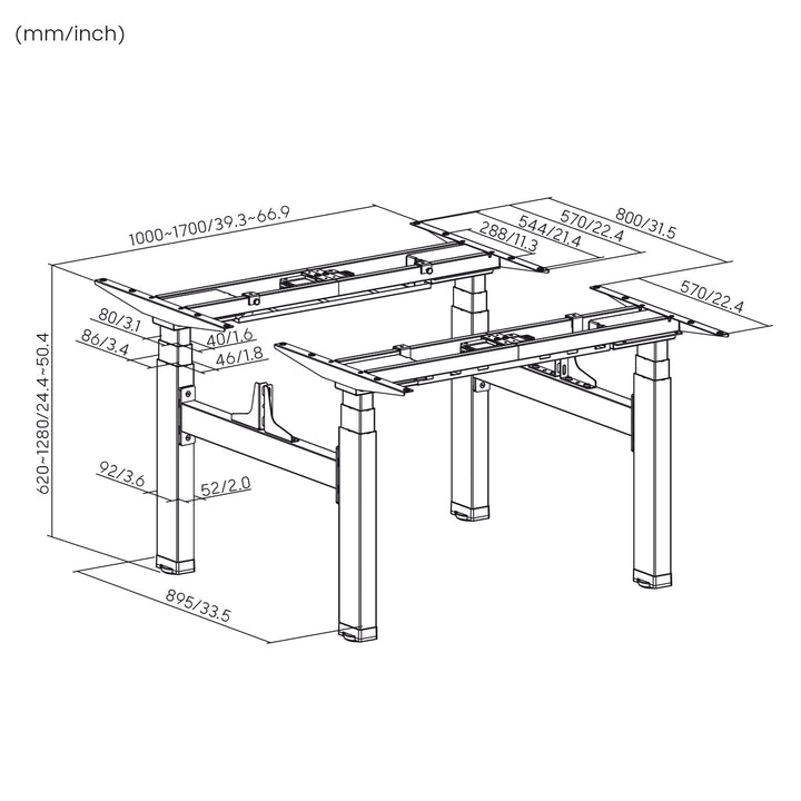 Ergo Office ER-404G Electric Double Height Adjustable Standing/Sitting Desk Frame without Desk Tops Gray