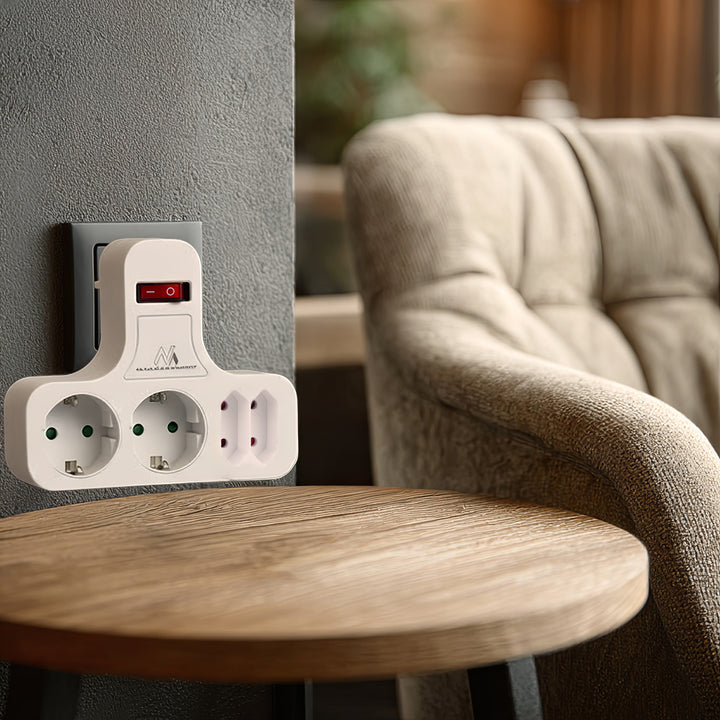 Maclean power socket, quadruple with breaker, stabilizing foot, schuko type, 2x2.5A, 2x16A, MCE224