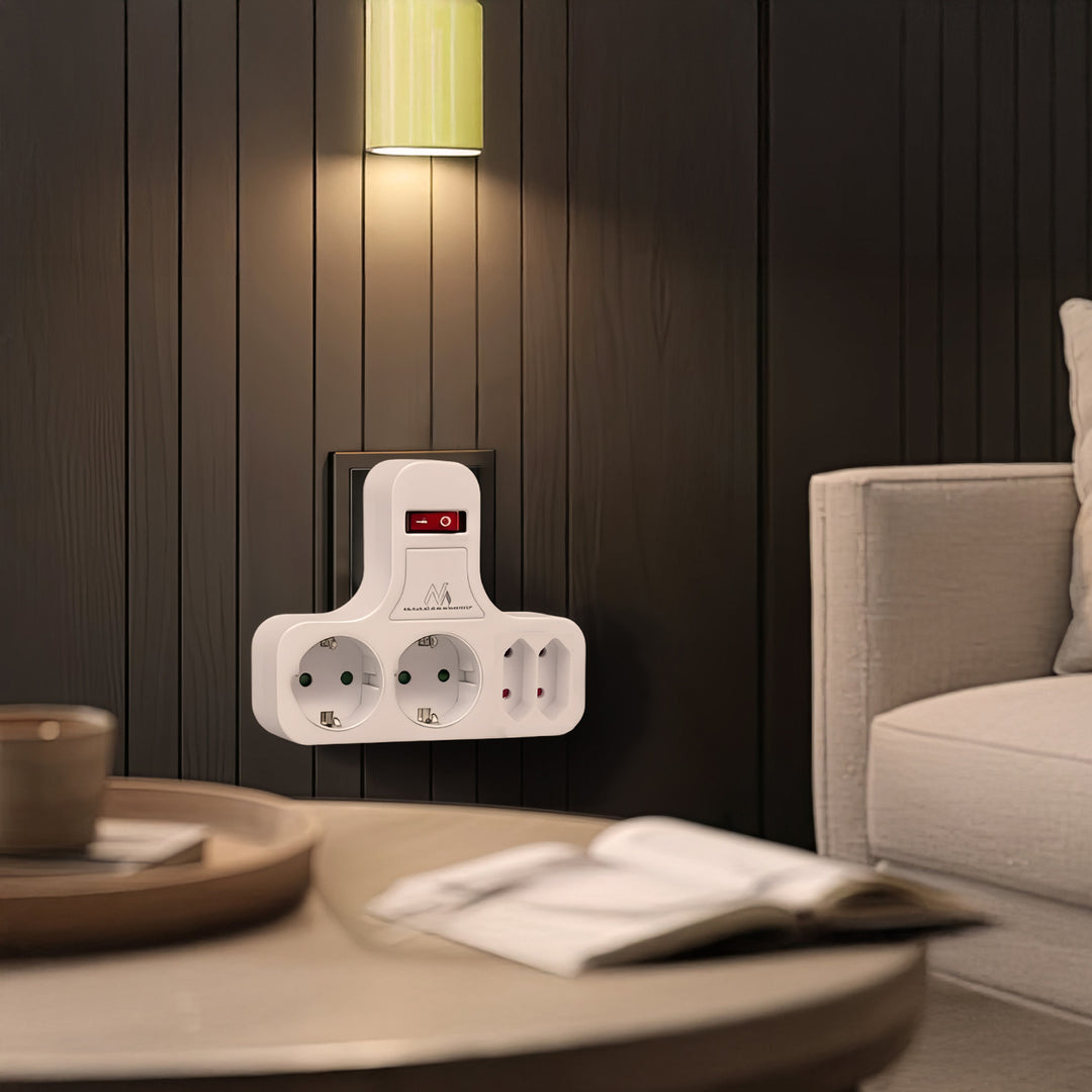 Maclean power socket, quadruple with breaker, stabilizing foot, schuko type, 2x2.5A, 2x16A, MCE224