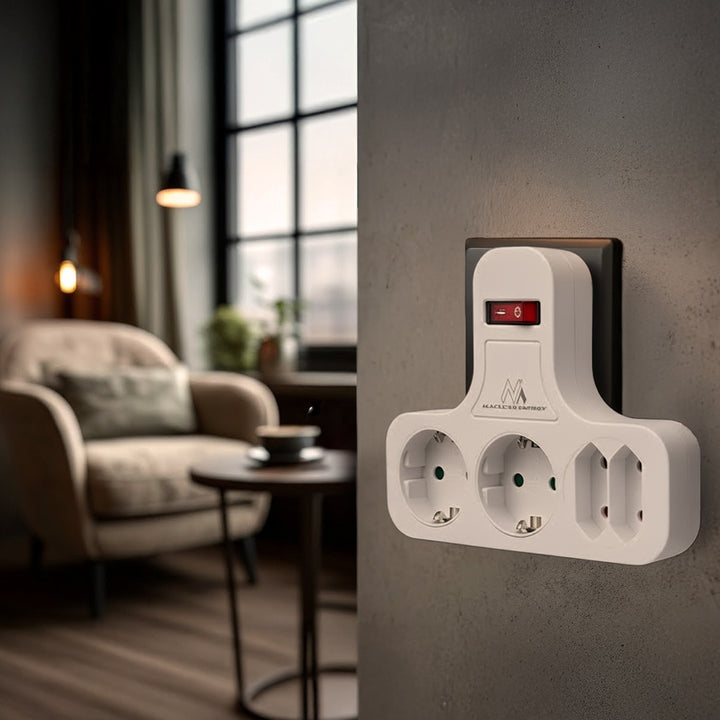 Maclean power socket, quadruple with breaker, stabilizing foot, schuko type, 2x2.5A, 2x16A, MCE224