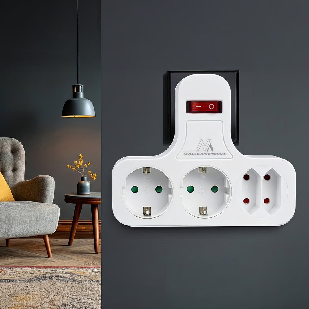 Maclean power socket, quadruple with breaker, stabilizing foot, schuko type, 2x2.5A, 2x16A, MCE224