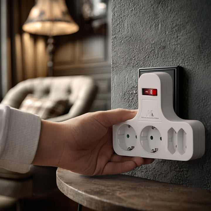 Maclean power socket, quadruple with breaker, stabilizing foot, schuko type, 2x2.5A, 2x16A, MCE224