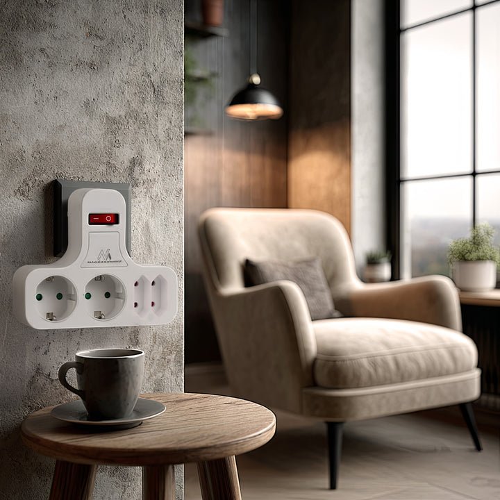 Maclean power socket, quadruple with breaker, stabilizing foot, schuko type, 2x2.5A, 2x16A, MCE224