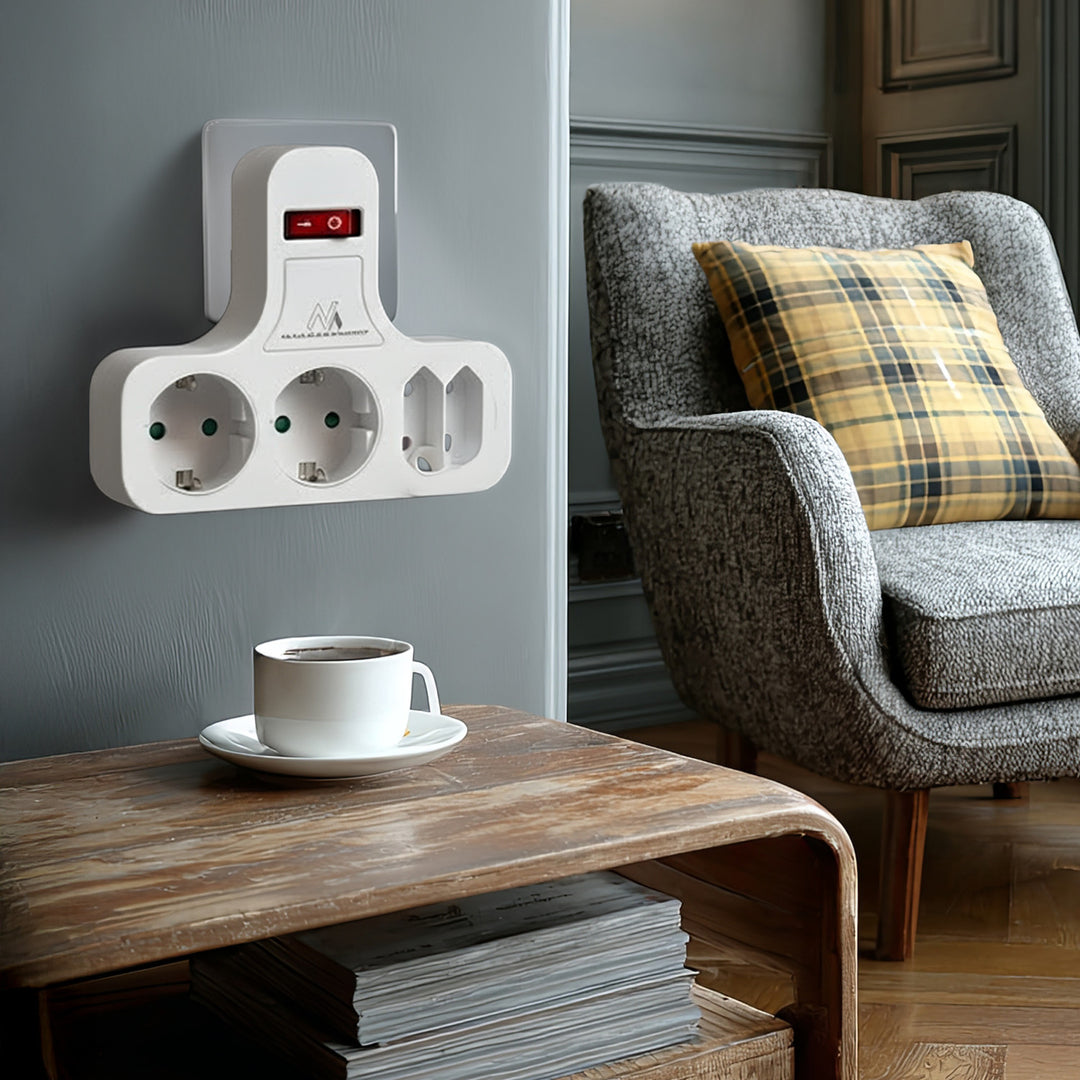 Maclean power socket, quadruple with breaker, stabilizing foot, schuko type, 2x2.5A, 2x16A, MCE224