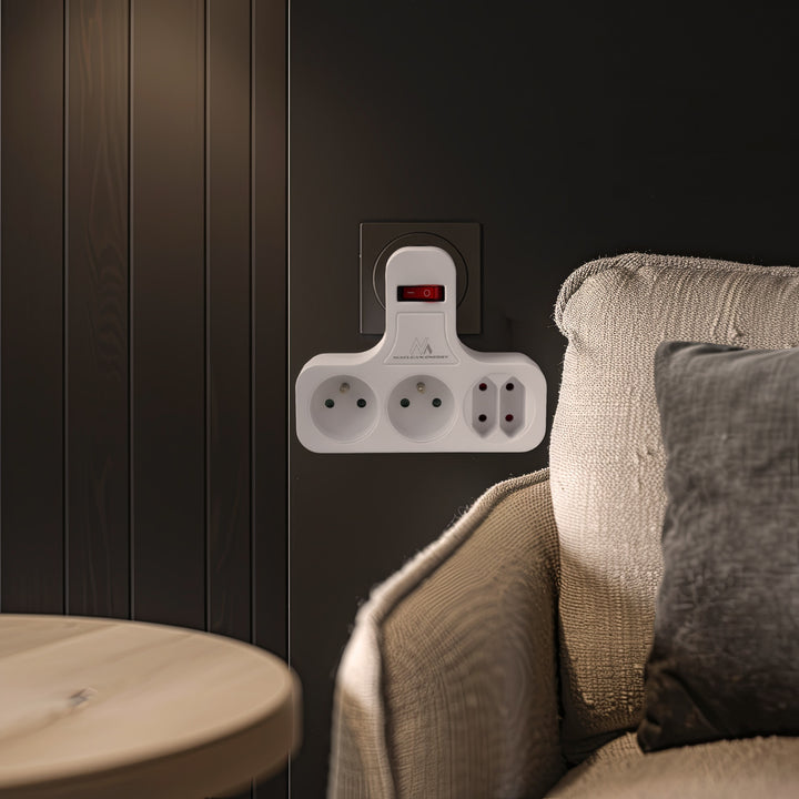 Maclean power socket, quadruple with breaker, stabilizing foot, type E, 2x2,5A, 2x16A, MCE224