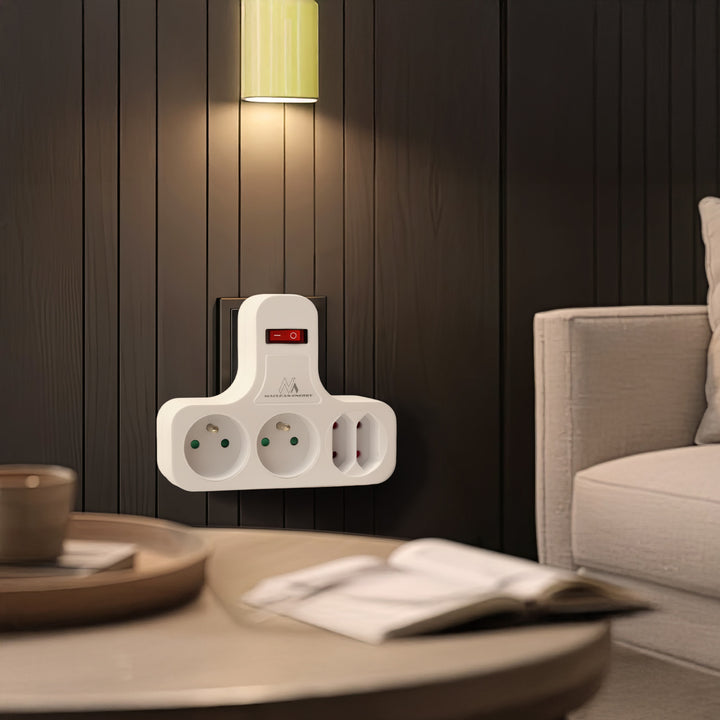 Maclean power socket, quadruple with breaker, stabilizing foot, type E, 2x2,5A, 2x16A, MCE224