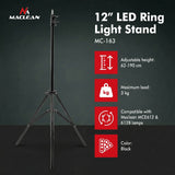 Maclean MC-163 Stand for 12" LED Ring Light, Adjustable Height 62-190cm, Lighting Stand, Lamp Stand, 3kg Load Capacity, Light Stand