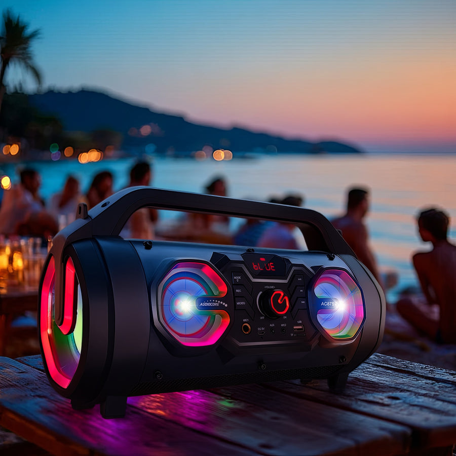 Audiocore AC875 Bazooka Portable Bluetooth Speaker Boombox 30W (20W + 5Wx2) IPX4 Splashproof / Radio / microSD / Aux-In / USB / Lighting / Microphone Port