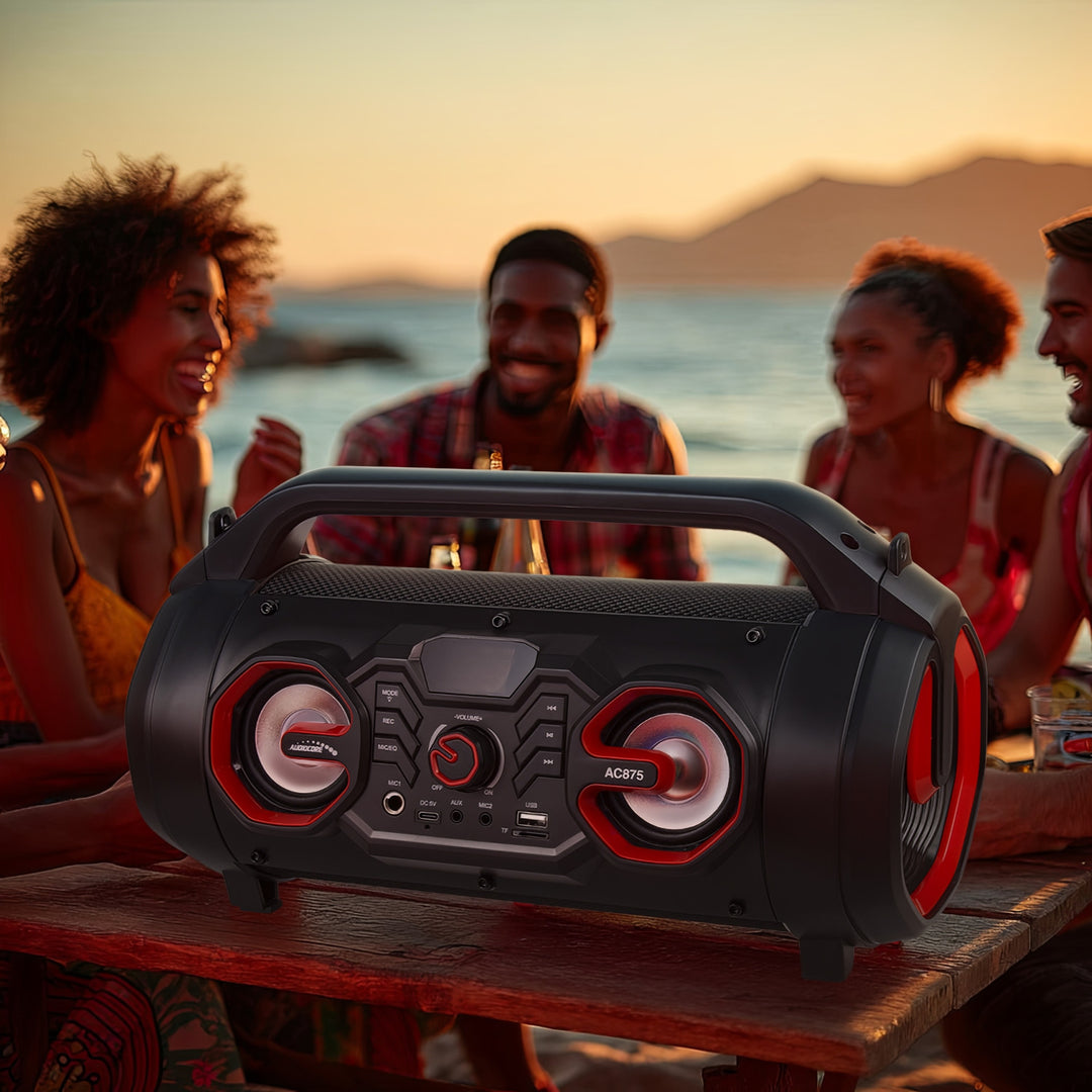 Audiocore AC875 Bazooka Portable Bluetooth Speaker Boombox 30W (20W + 5Wx2) IPX4 Splashproof / Radio / microSD / Aux-In / USB / Lighting / Microphone Port