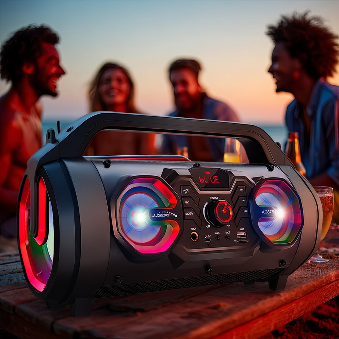 Audiocore AC875 Bazooka Portable Bluetooth Speaker Boombox 30W (20W + 5Wx2) IPX4 Splashproof / Radio / microSD / Aux-In / USB / Lighting / Microphone Port