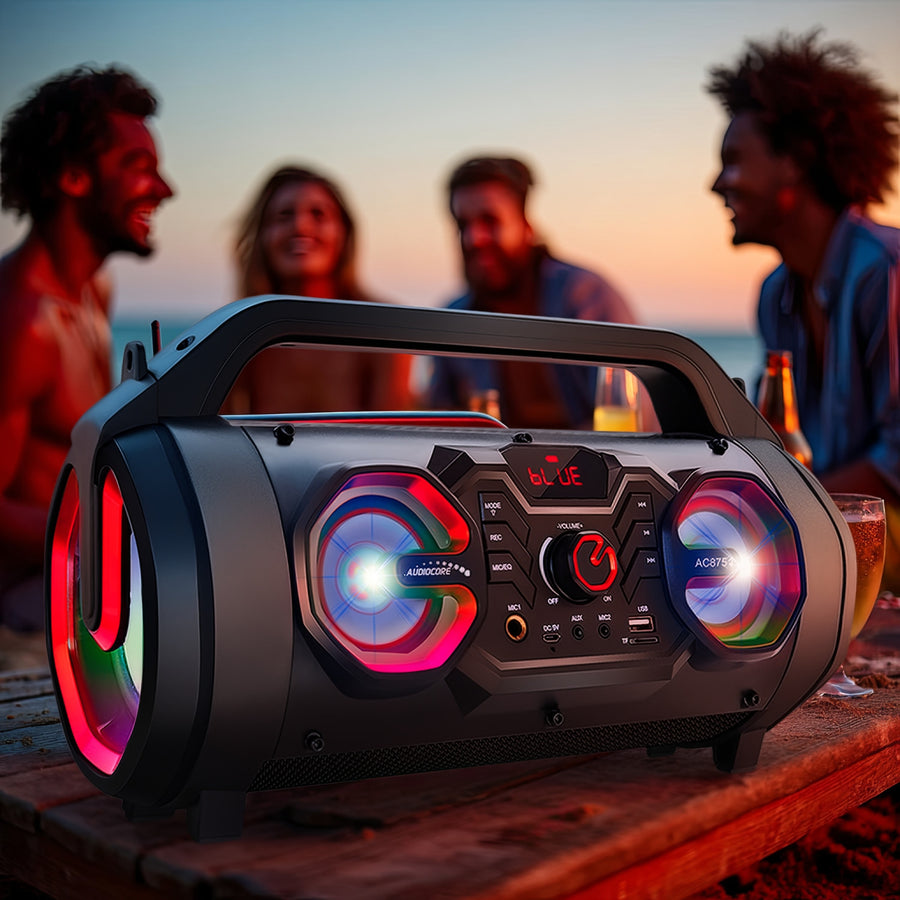 Audiocore AC875 Bazooka Portable Bluetooth Speaker Boombox 30W (20W + 5Wx2) IPX4 Splashproof / Radio / microSD / Aux-In / USB / Lighting / Microphone Port