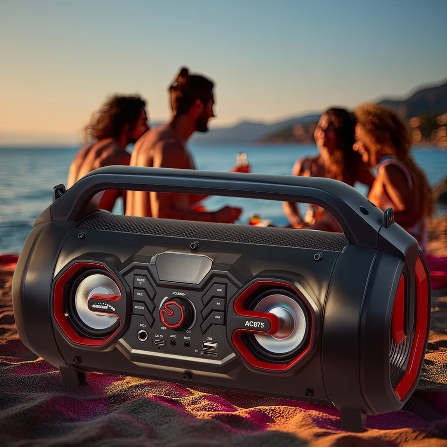 Audiocore AC875 Bazooka Portable Bluetooth Speaker Boombox 30W (20W + 5Wx2) IPX4 Splashproof / Radio / microSD / Aux-In / USB / Lighting / Microphone Port