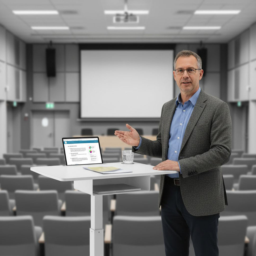 Maclean MC-903W Height Adjustable Workstation Desk with Casters Drawer Laptop Sit Stand Desk 113cm max. 8kg White