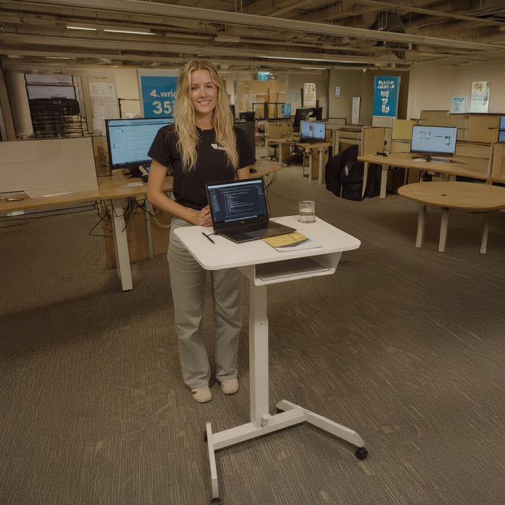 Maclean MC-903W Height Adjustable Workstation Desk with Casters Drawer Laptop Sit Stand Desk 113cm max. 8kg White