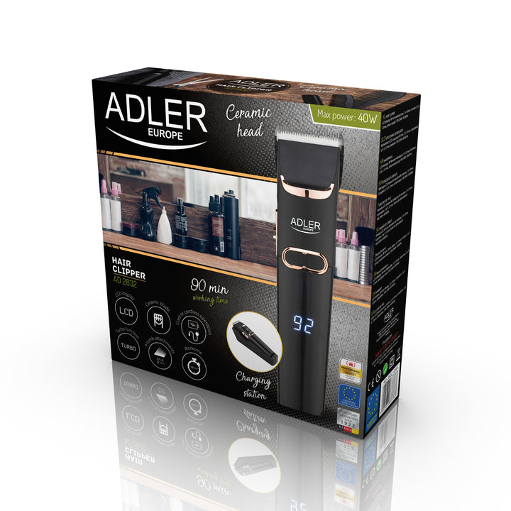 Adler hair clipper, LCD display, 40W, AD 2832