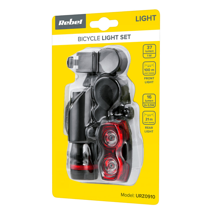 Rebel URZ0910 Bike Light Set  Battery Powered Front and Rear Light Cycling Headlights and Taillights