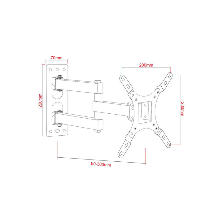Gléas teilifíse ART atá deartha do scáileáin ó 17 go 42 orlach, atá in ann suas le 25kg a iompar, le bailchríoch dubh stylish agus comhoiriúnacht VESA 200x200, samhail AR-57A.