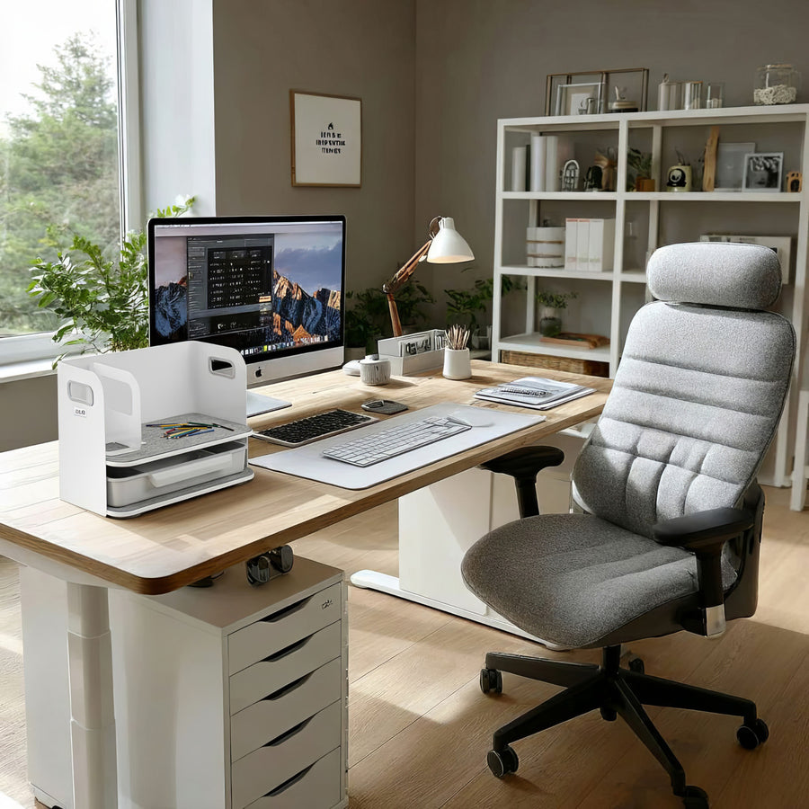 Ergo Office ER-440 Desk Organizer with Drawer and Bookend Office Utensils Organizer Office Tray up to 10kg White