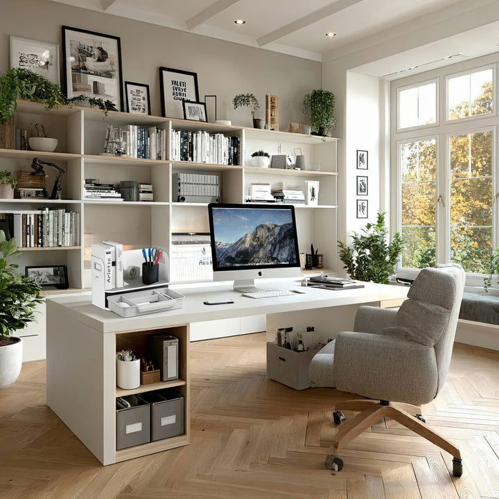 Ergo Office ER-440 Desk Organizer with Drawer and Bookend Office Utensils Organizer Office Tray up to 10kg White