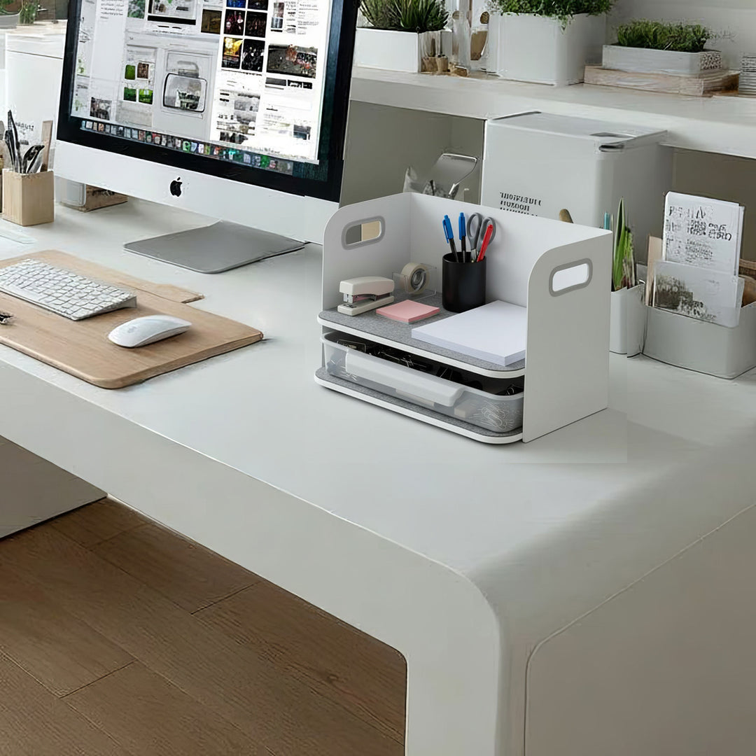 Ergo Office ER-440 Desk Organizer with Drawer and Bookend Office Utensils Organizer Office Tray up to 10kg White