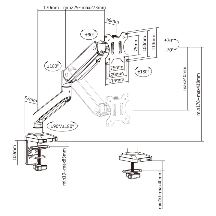 Seastán Monatóra Ergo Office ER-445, Lámh Scáileáin 17"-35" Dubh VESA 75x75, 100x100