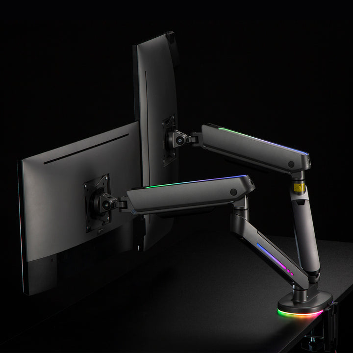 NanoRS Double Gaming Monitor Mount 17-32" with Adjustable RGB LED Lighting Desk Mount Height Adjustable Swivel Tilt Max. 9kg VESA 75x75 / 100x100