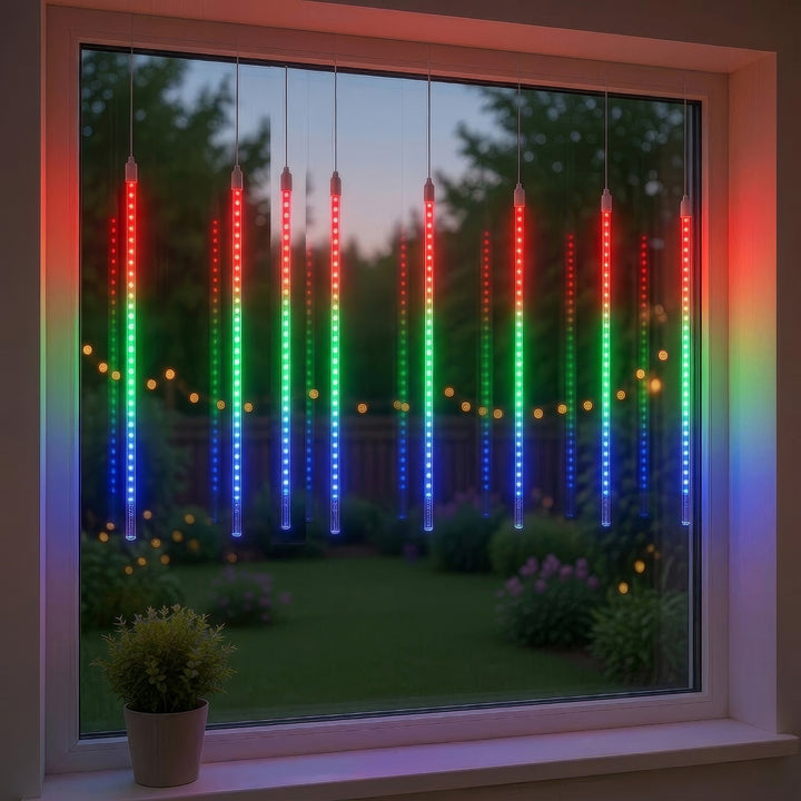Maclean MCE411 LED Solar Fairy Lights String 144 LED RGB Battery IP44 Icicle Christmas Tree