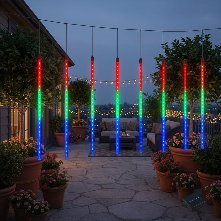 Maclean MCE411 LED Solar Fairy Lights String 144 LED RGB Battery IP44 Icicle Christmas Tree