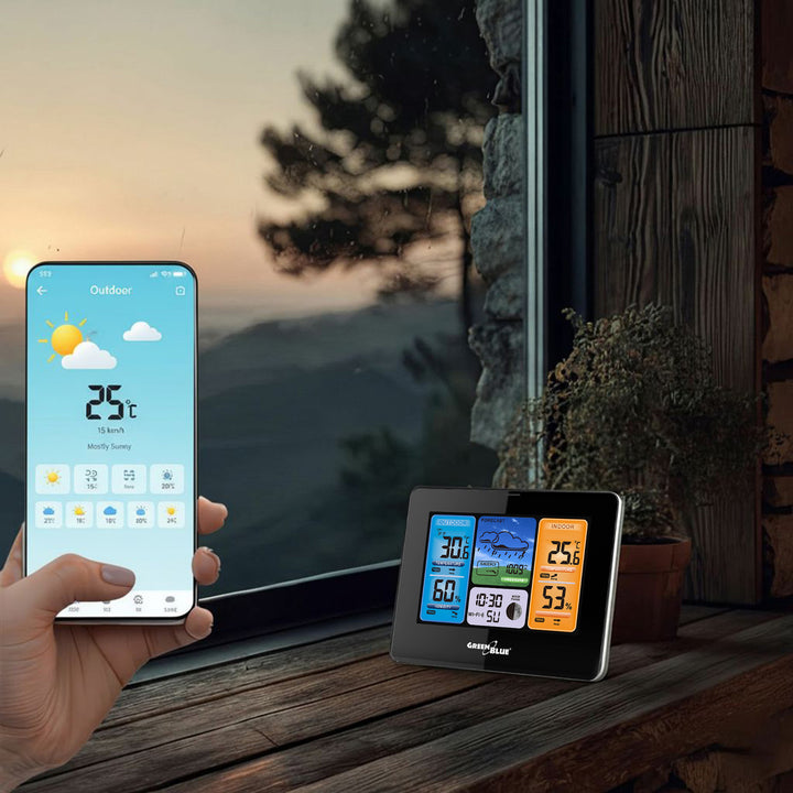 Wireless WiFi Weather Station Outdoor Sensor Calendar Barometer Tuya Smart App IPX4 (eu plug)