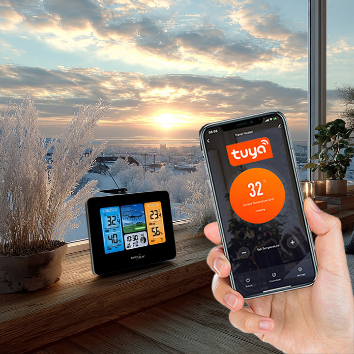 Wireless WiFi Weather Station Outdoor Sensor Calendar Barometer Tuya Smart App IPX4 (eu plug)