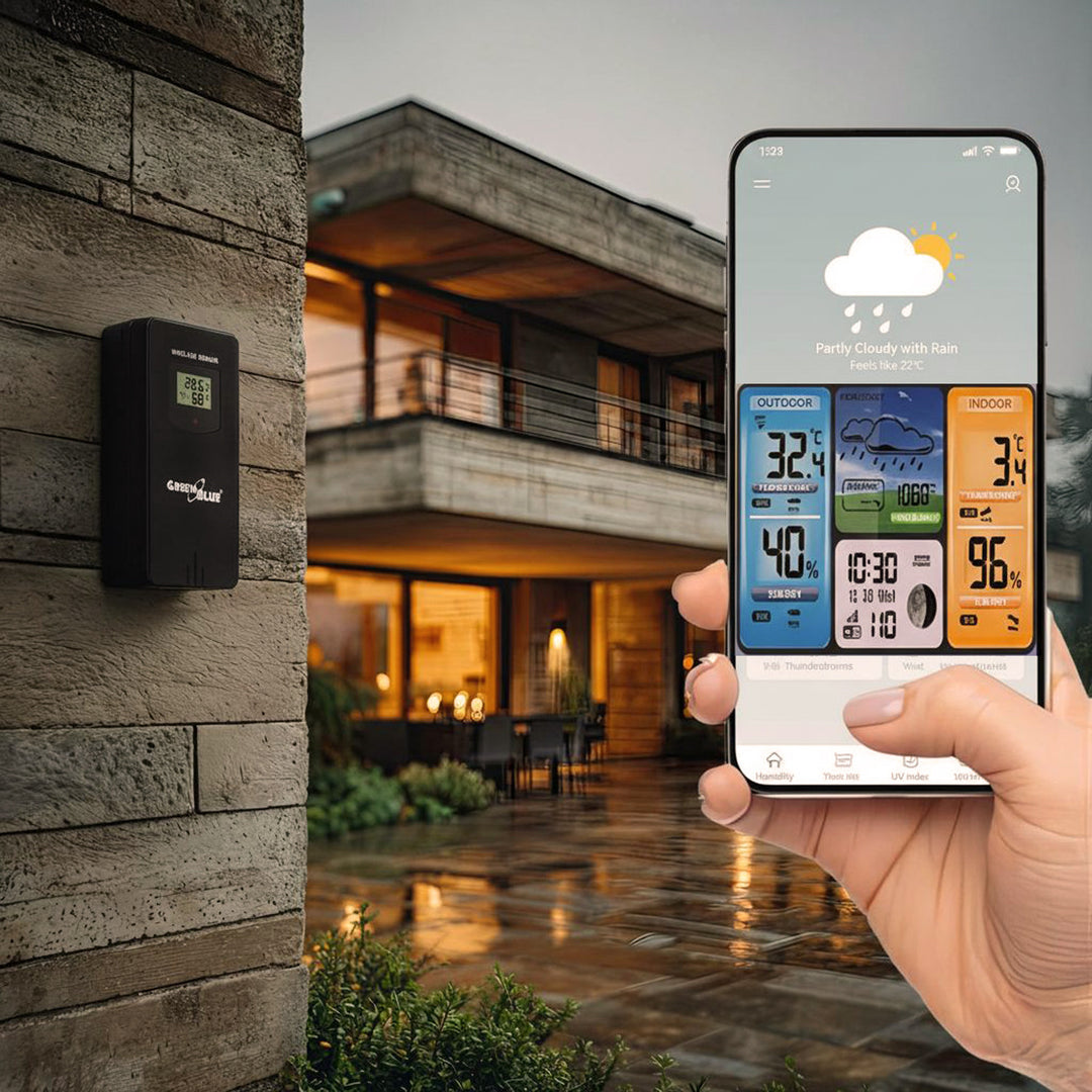 Wireless WiFi Weather Station Outdoor Sensor Calendar Barometer Tuya Smart App IPX4 (eu plug)