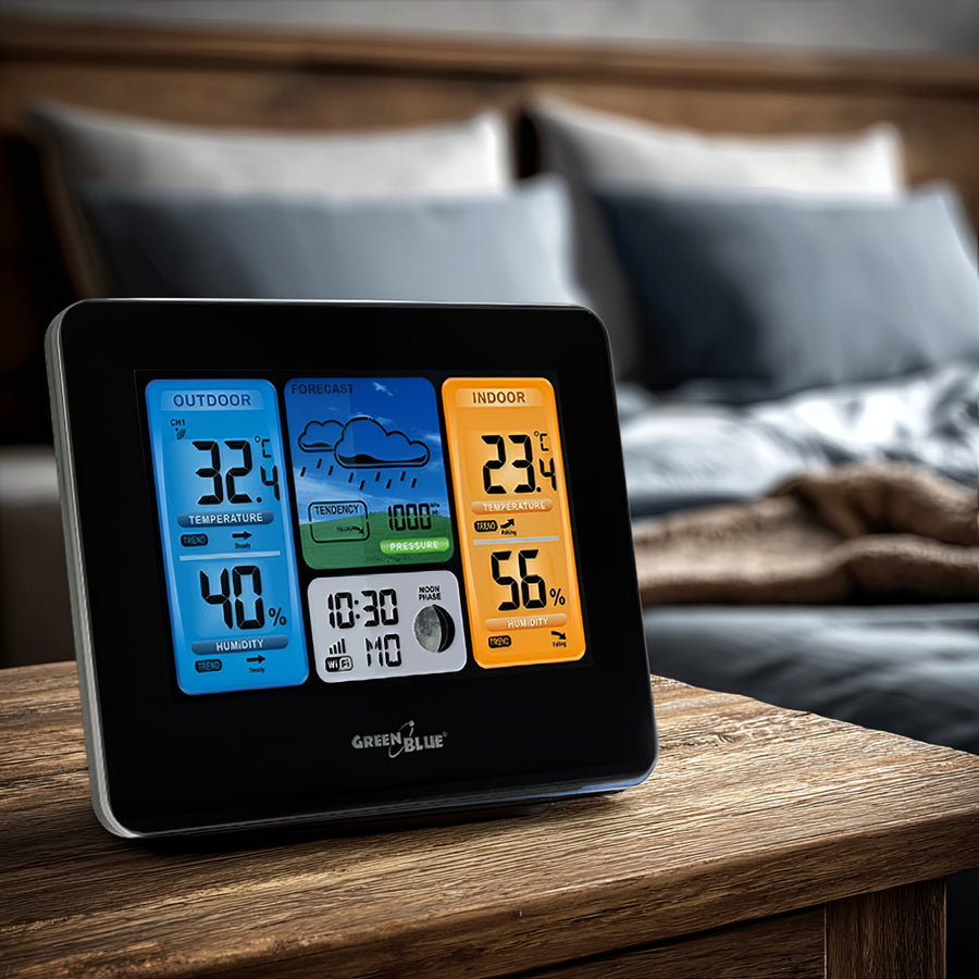 Wireless WiFi Weather Station Outdoor Sensor Calendar Barometer Tuya Smart App IPX4 (eu plug)