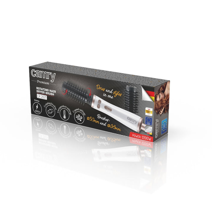 Camry CR 2021 rotating curling iron/hair dryer with interchangeable nylon bristle brushes
