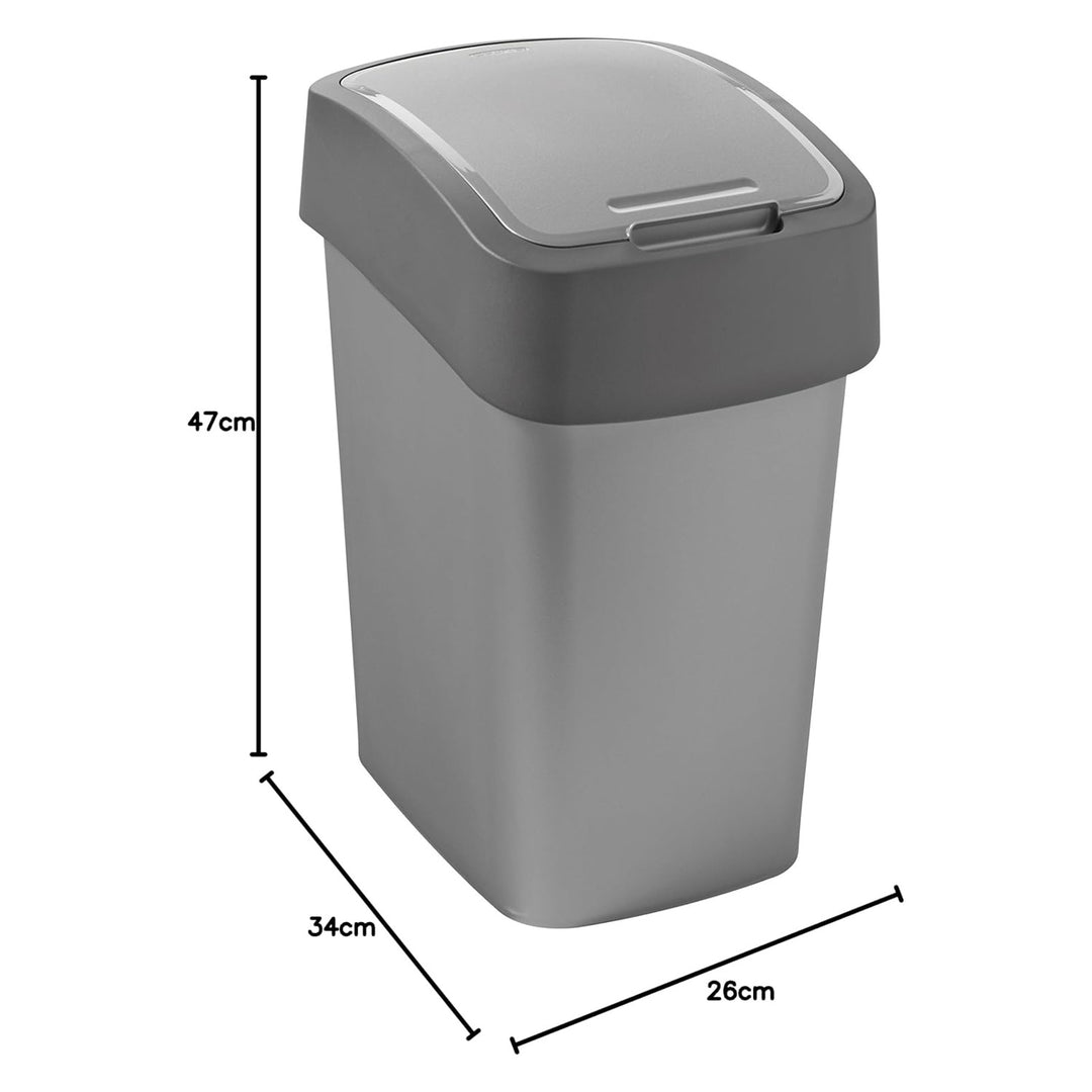 Cuver Flip Bin Rubbish Bin, Waste Garbage Can, Segregation, with Lid, Grey, Silver Frame, 25L,