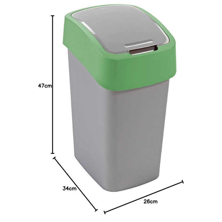 Cuver Flip Bin Rubbish Bin, Waste Garbage Can, Segregation, with Lid, Grey, Green Frame, 25L