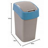 Cuver Flip Bin Rubbish Bin, Waste Garbage Can, Segregation, with Lid, Grey, Blue Frame, 25L