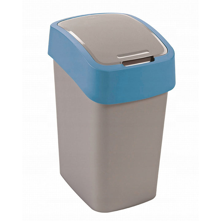 Cuver Flip Bin Rubbish Bin, Waste Garbage Can, Segregation, with Lid, Grey, Blue Frame, 25L