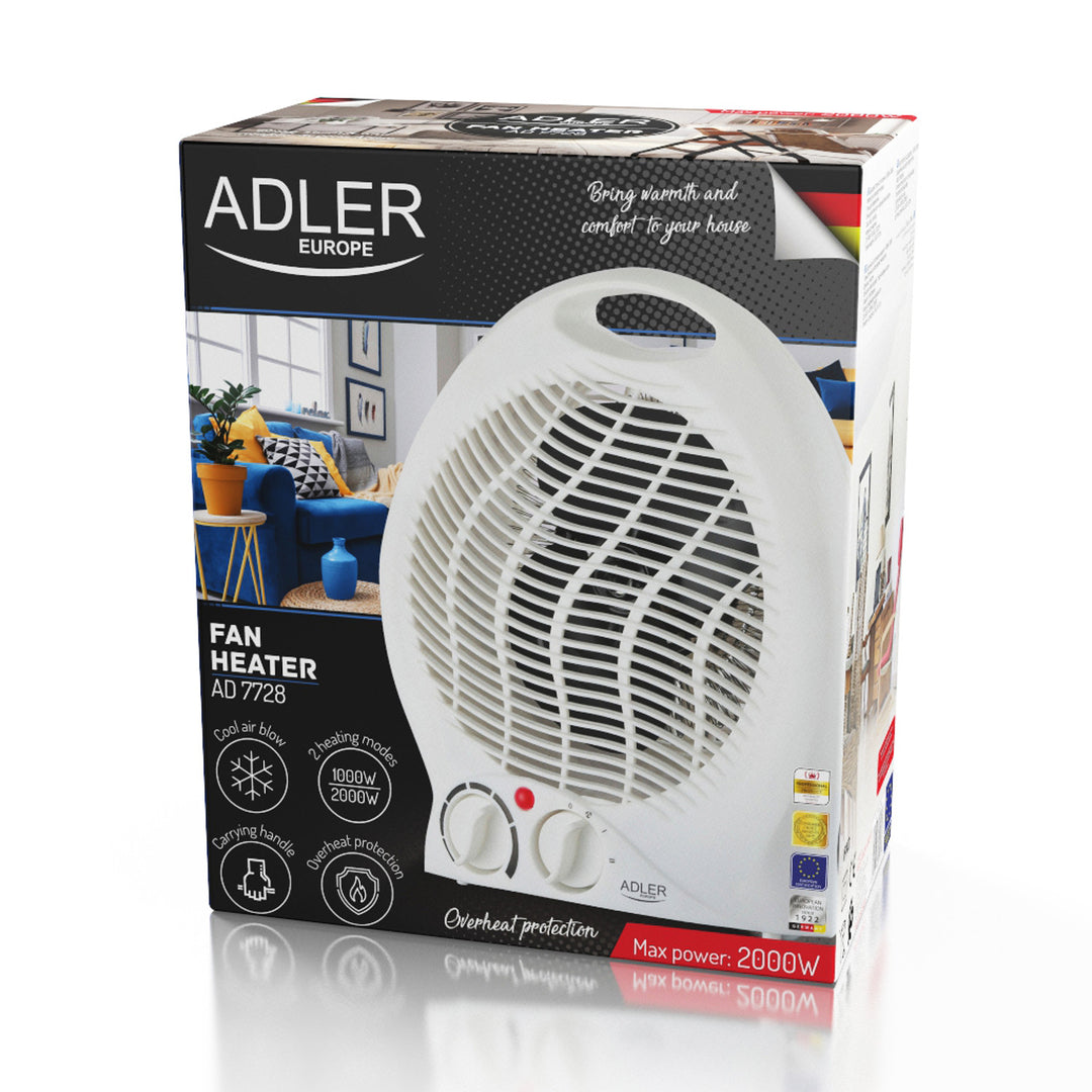 Adler fan heater, thermostat, fan function, 2000W, white, AD 7728